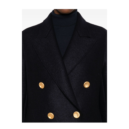 Navy Blue Gold-Button Double-Breasted Coat - Image 2