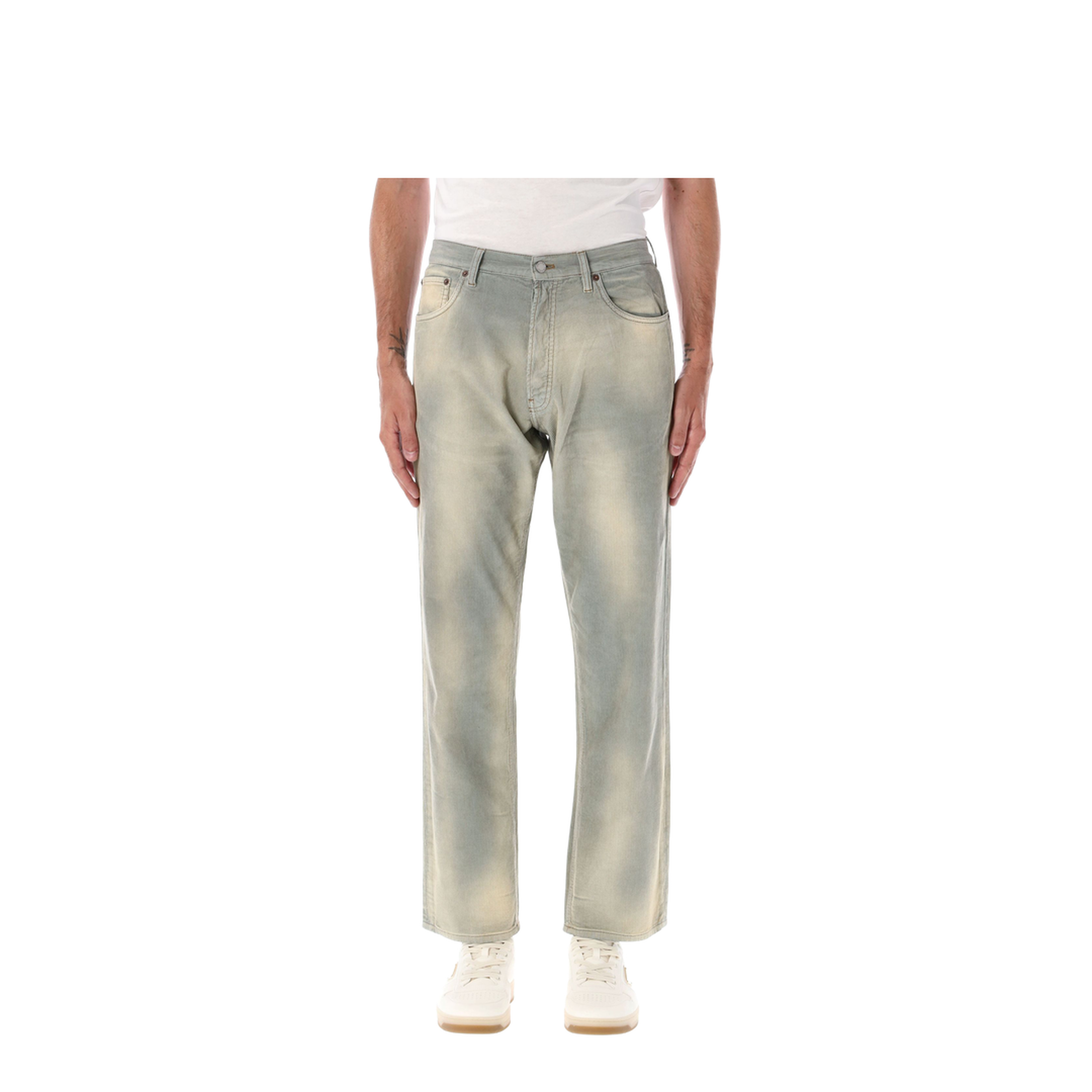 Light Blue Corduroy Trousers with Washed Effect - Image 1