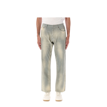 Light Blue Corduroy Trousers with Washed Effect - Image 1