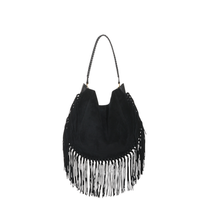 Fringe Square Basket Calfskin Bag - Black - Image 6