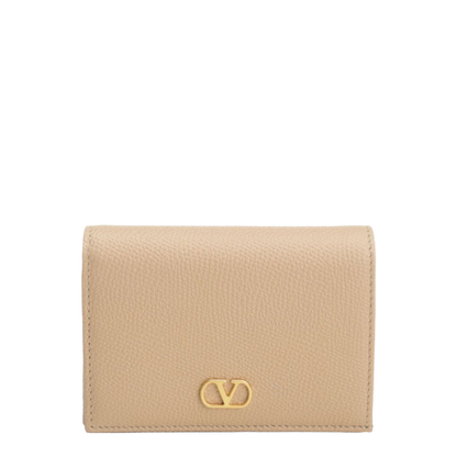 VLogo Signature Pebble-Grain Calfskin Wallet - Rose Sand - Image 1