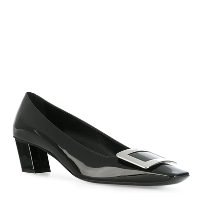 black calfskin pumps with buckle and wide heel - Image 2