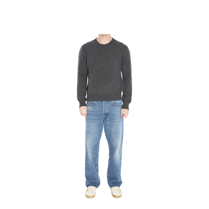 Grey Crew-Neck Sweater with Ribbed Trims - Image 5