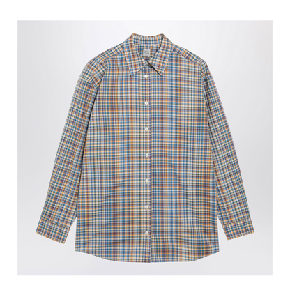 Oversized Checked Shirt in Blue/Orange Organic Cotton - Image 1
