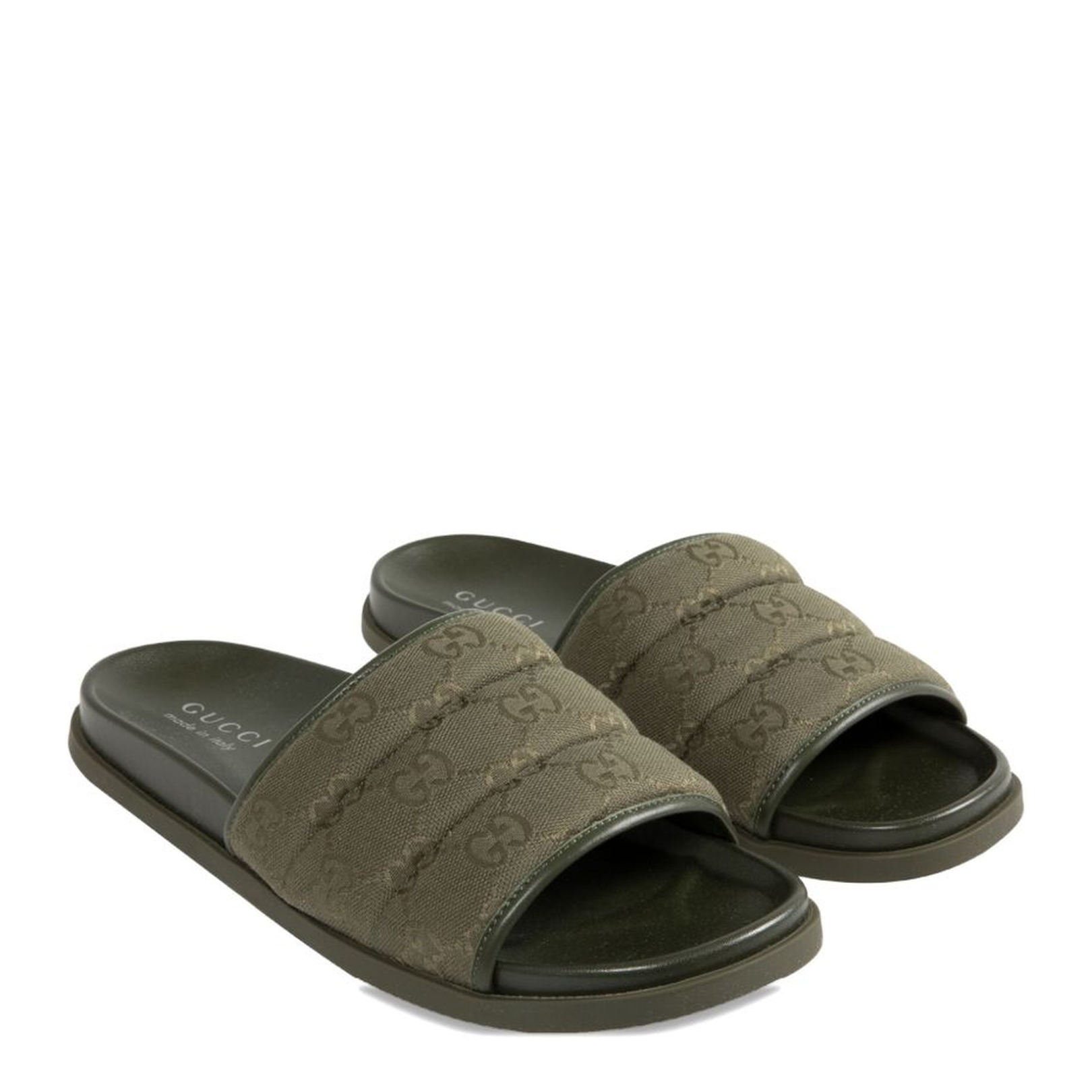 Olive Green GG Monogram Canvas Quilted Finish Open Toe Flat Sole Slip-On Style - Image 3