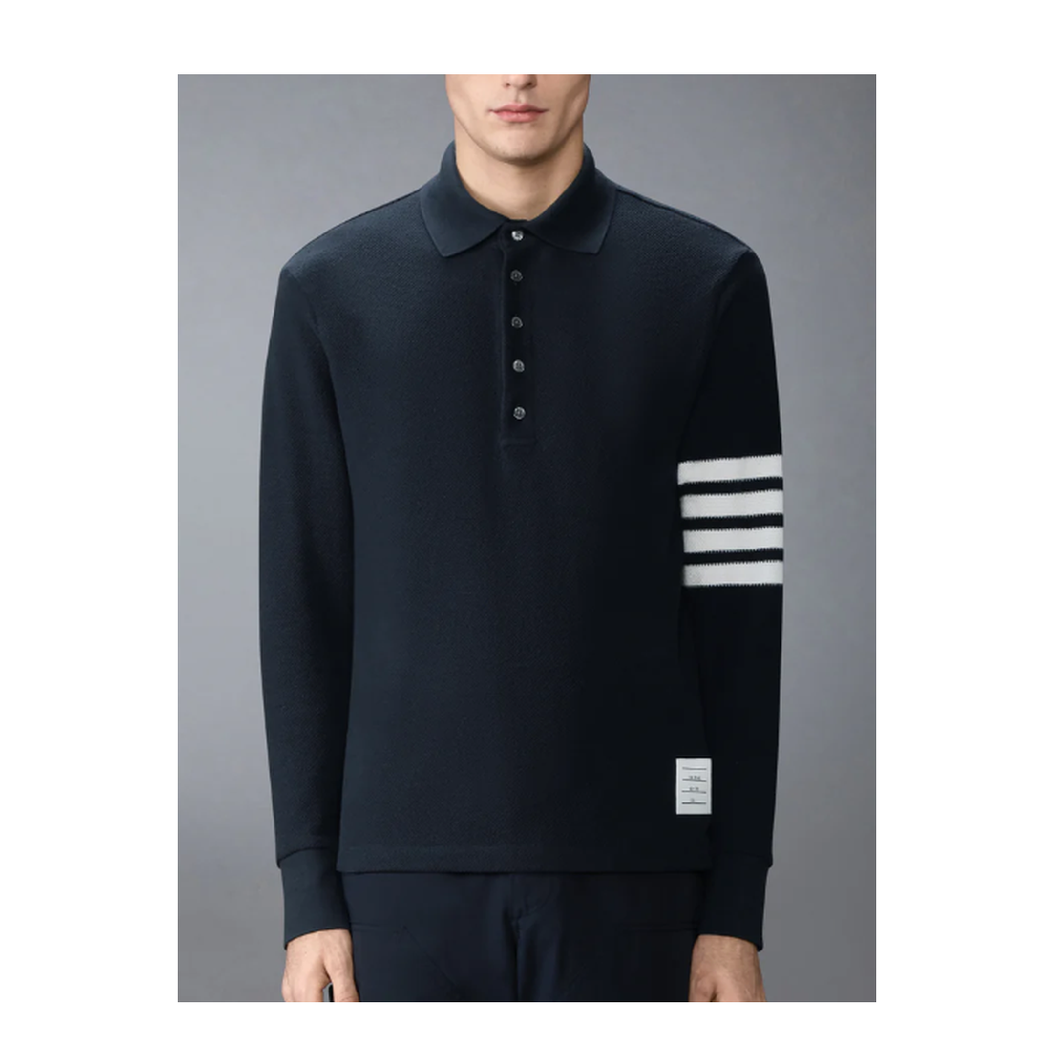 Long Sleeve Polo in Textured Pique w/ Eng 4 Bar - Image 2