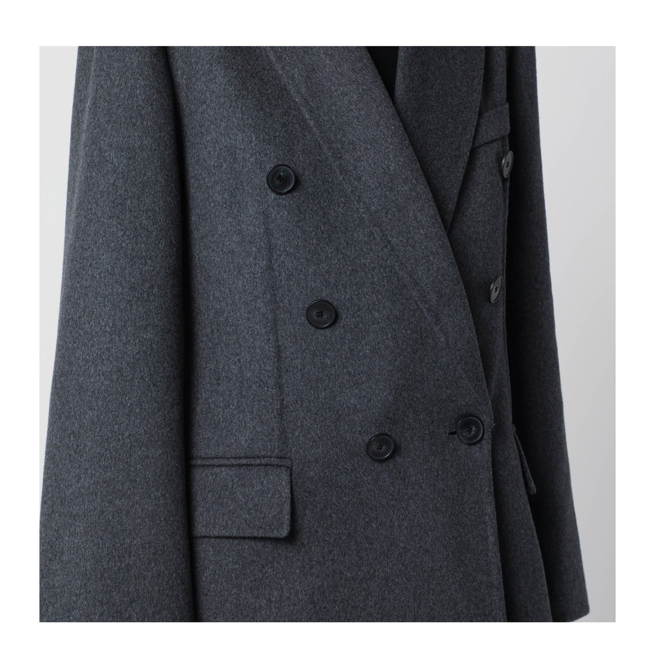 Double-breasted coat in grey mélange wool and cashmere - Image 2