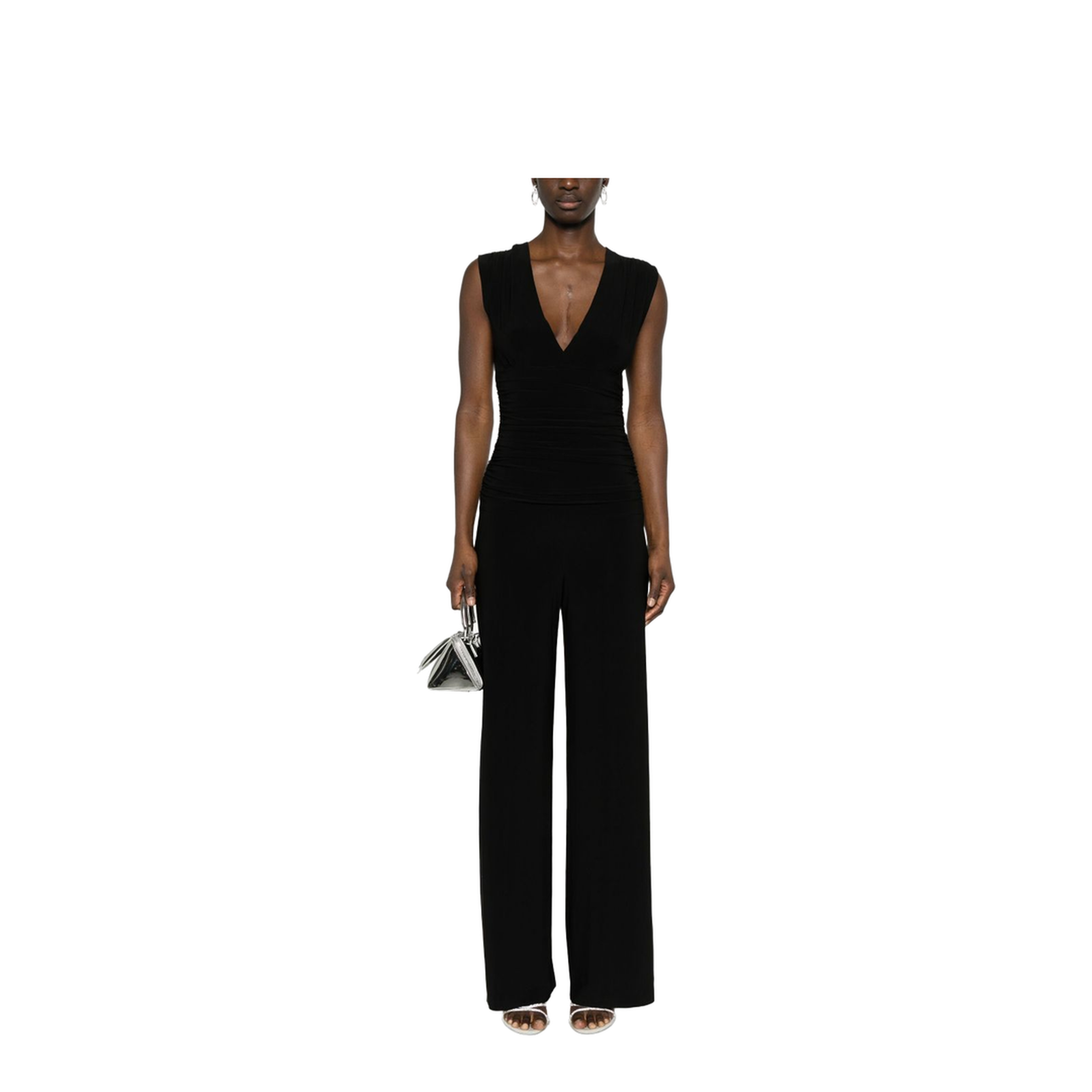 Sleeveless V-Neck Shirred Waist Jumpsuit - Image 3