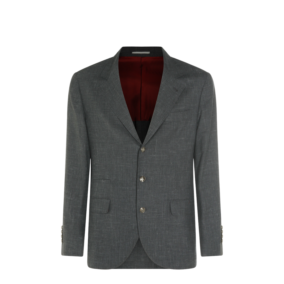 Slubbed Buttons Wool Blazer - Grey - Image 5