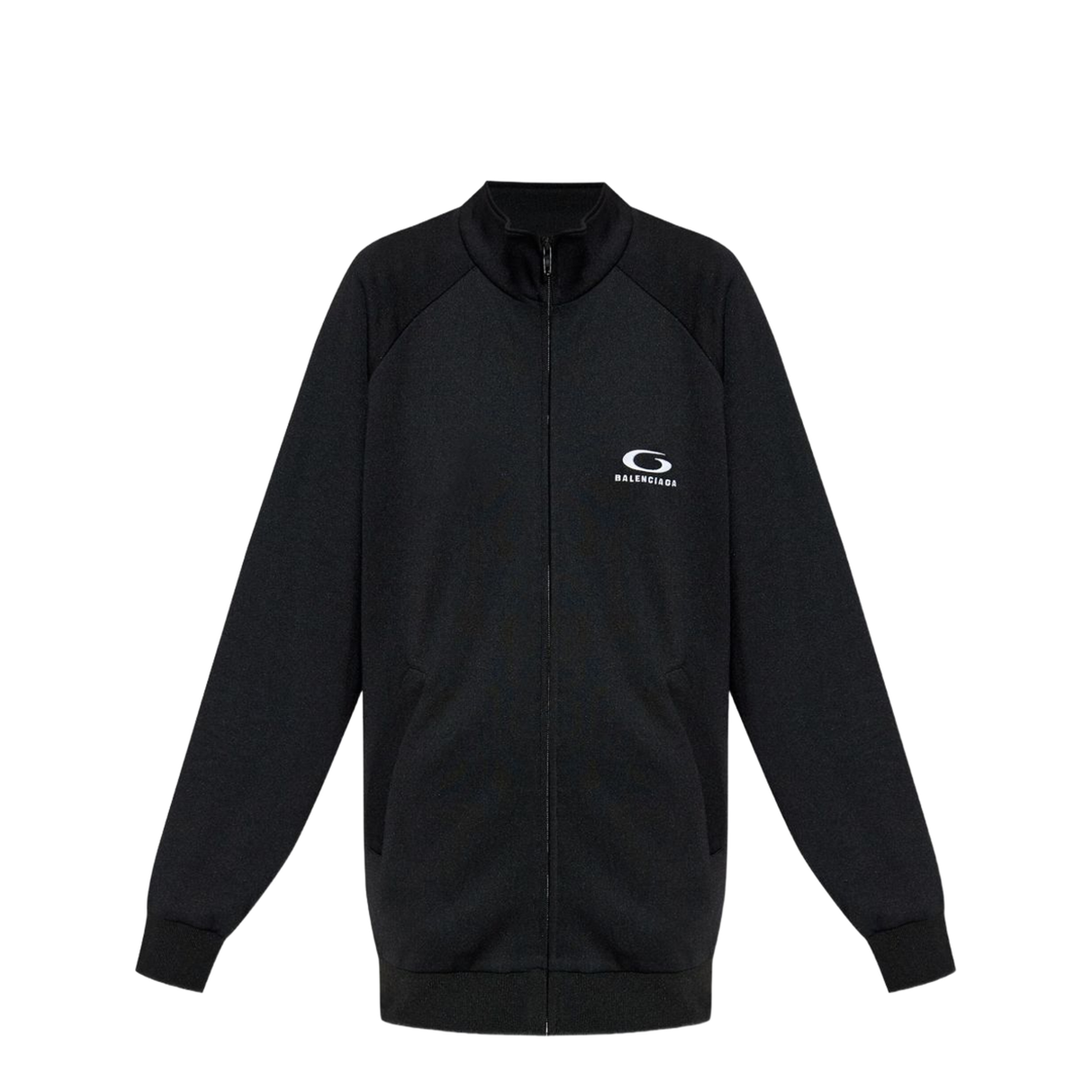 Black Cotton Zip-Up Tracksuit Jacket - Image 1