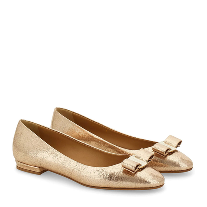Vara Bow Craquelé Finish Leather Ballerinas - Image 3