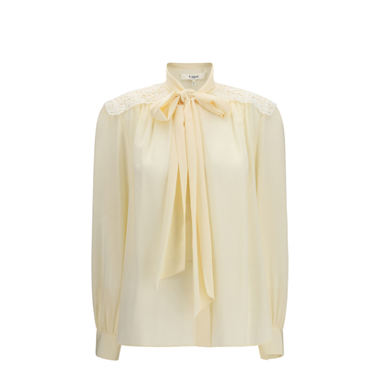 Bow Blouse with Embroidered Shoulders - Image 1