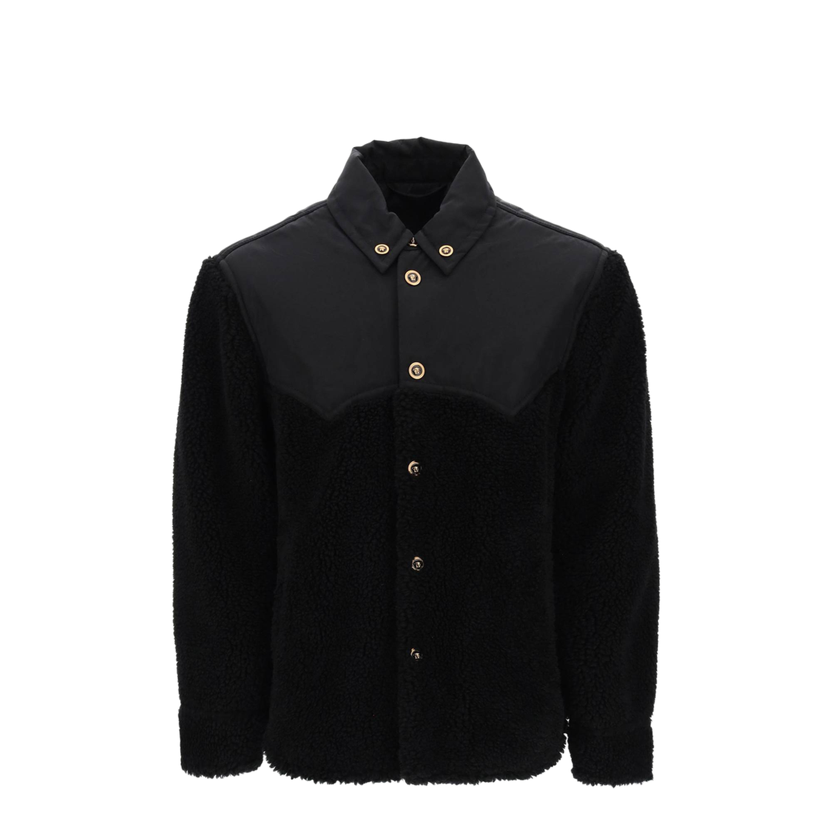 Faux Shearling And Technical Jacquard Jacket In Black - Image 1
