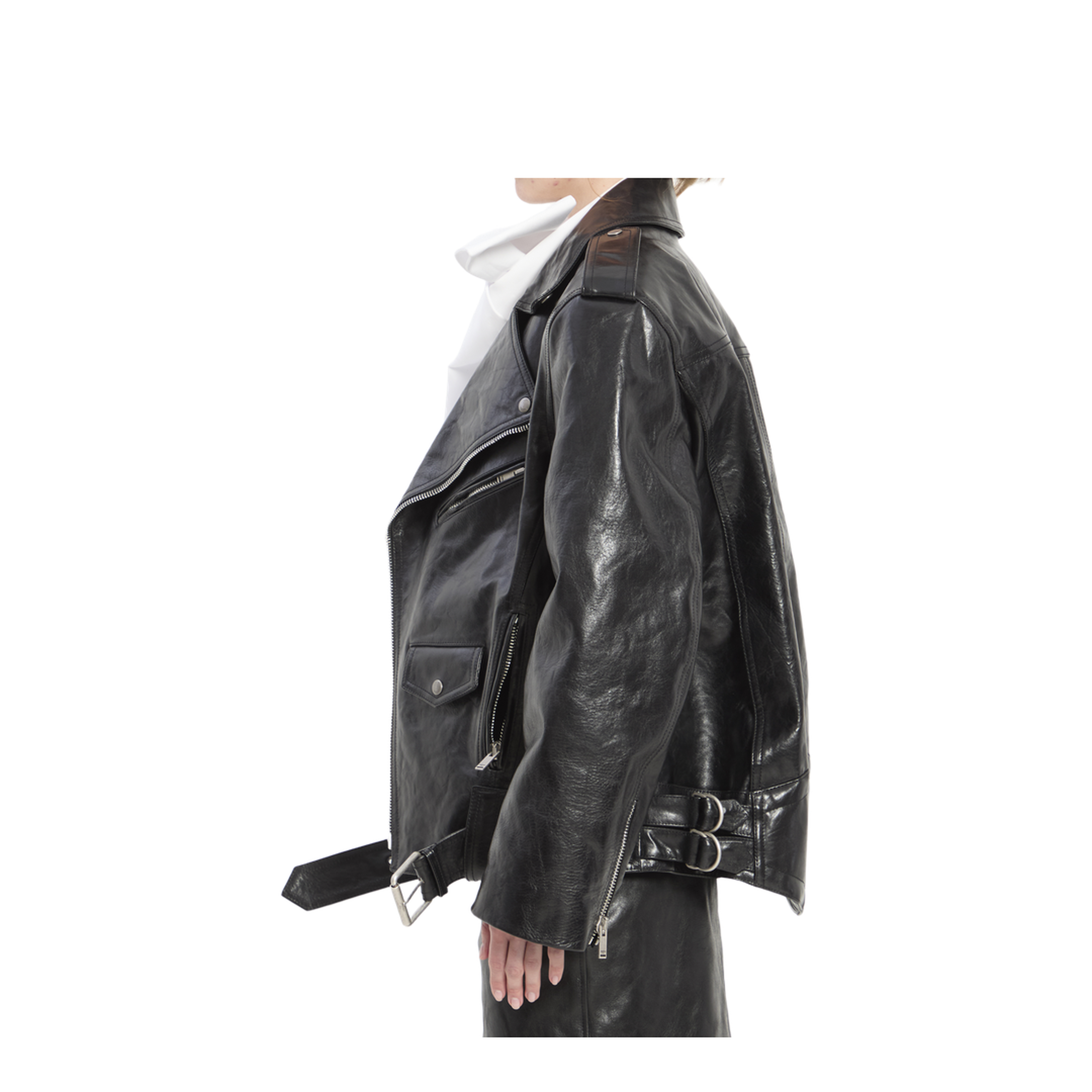 Hammered Leather Biker Jacket - Image 3