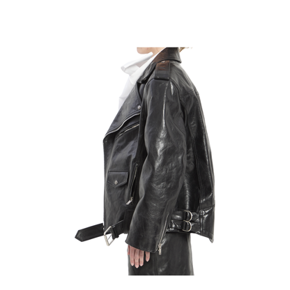 Hammered Leather Biker Jacket - Image 3