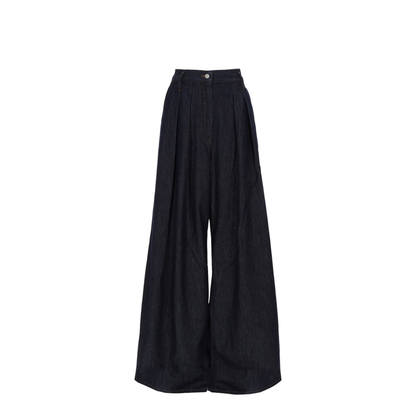 Indigo Denim Wide-Leg Trousers with Pleats - Image 1