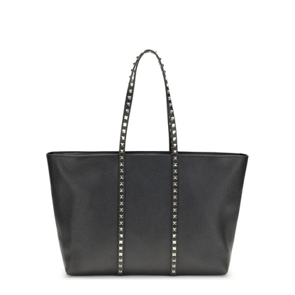 Medium Leather Rockstud Tote Bag Black - Image 1