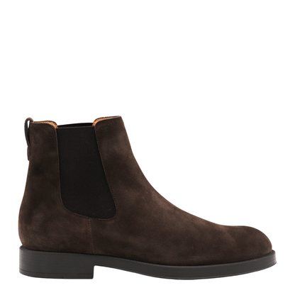 Coffee Brown Elasticated Side Panels Low Stacked Heel Round Toe - Image 1