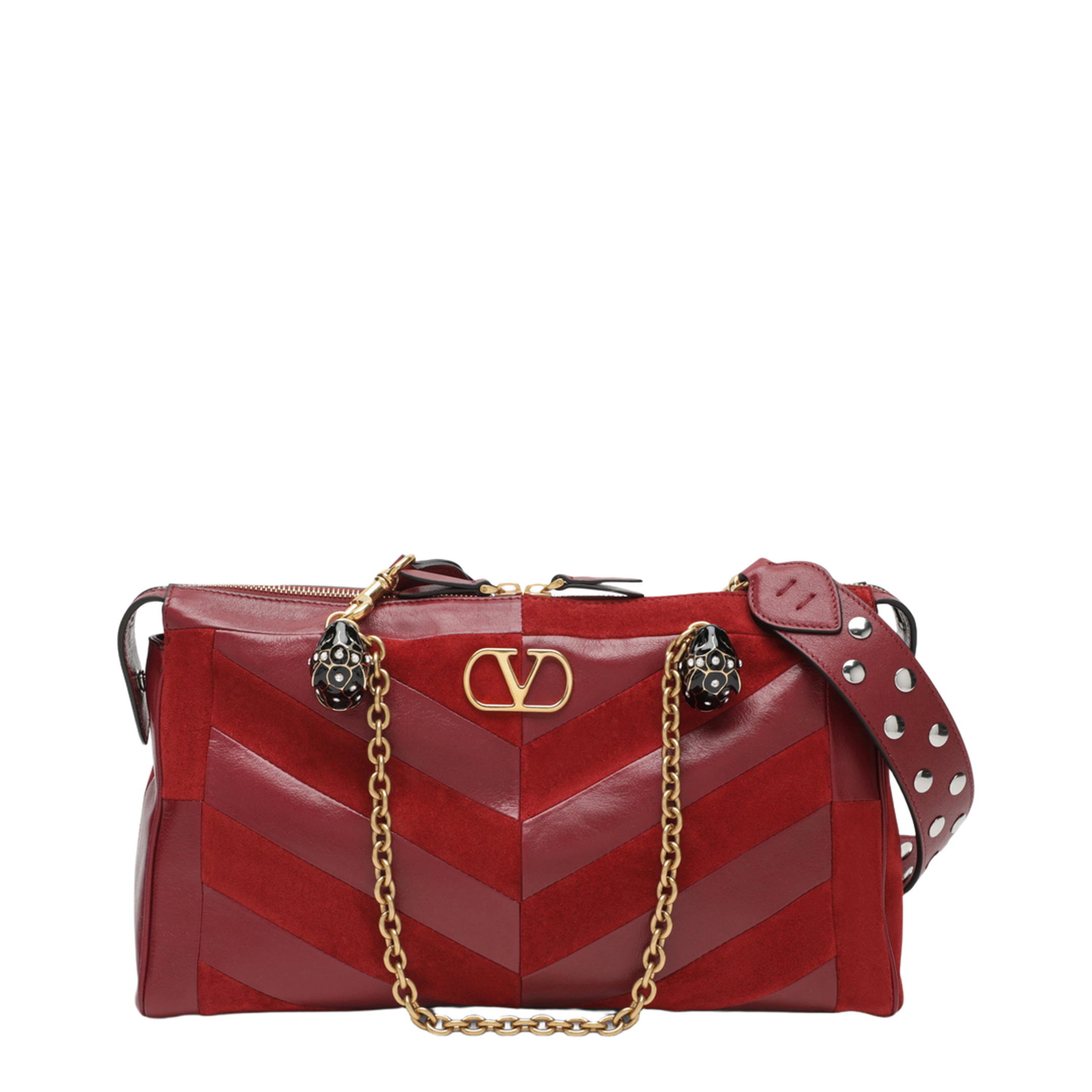 Medium Panthea Shoulder Bag in Suede and Nappa Leather with Chevron Pattern - Image 1