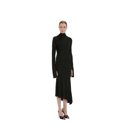 High Neck Gathered Midi Dress - Image 5