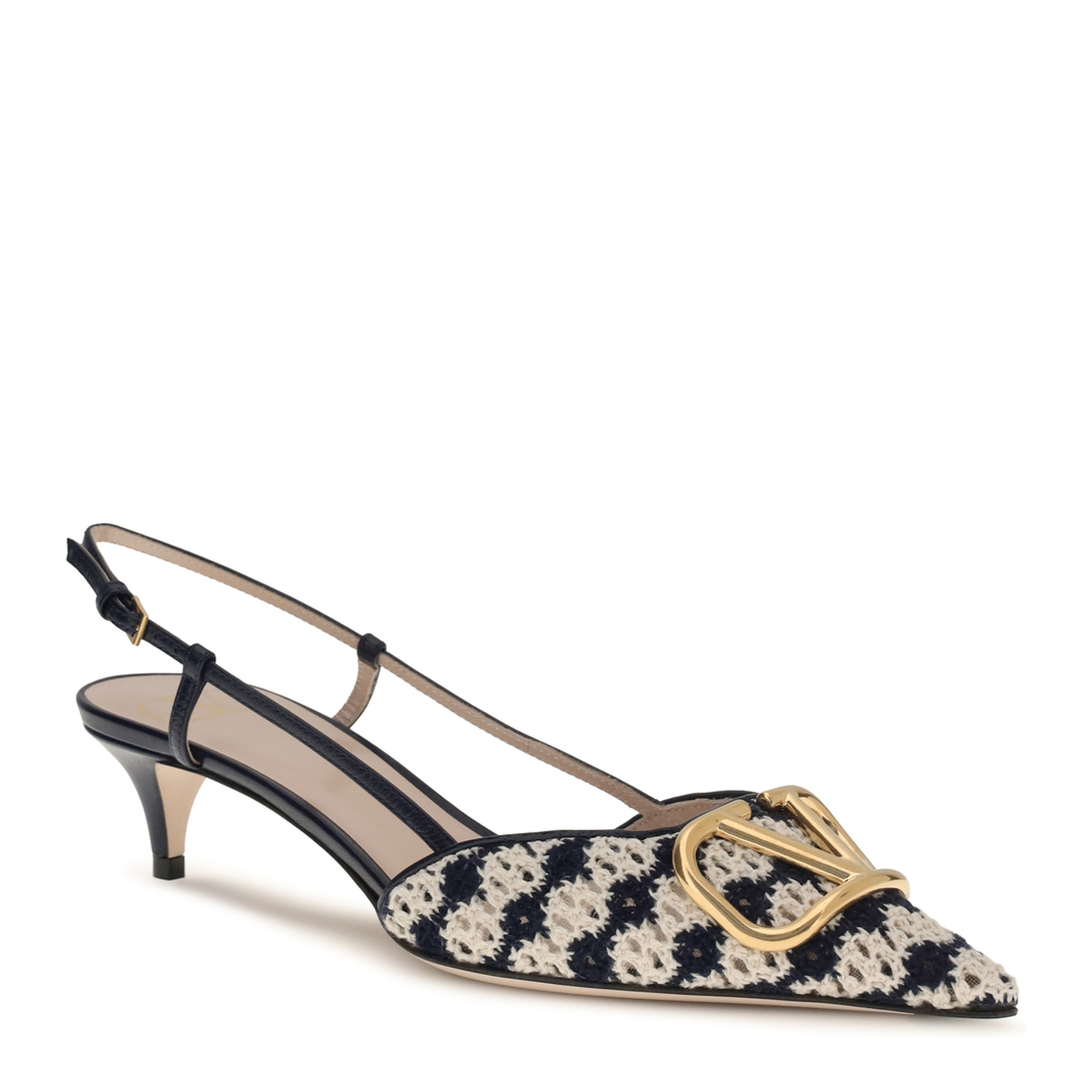 VLogo Signature Slingback Pumps in Crochet Fabric - Image 2