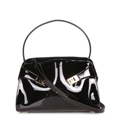 Hug Medium Calfskin Patent Shoulder Bag - Black - Image 1