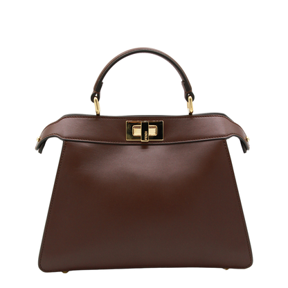 Peekaboo ISeeU Small Calf Leather Top Handle Bag - Mahogany Brown - Image 5