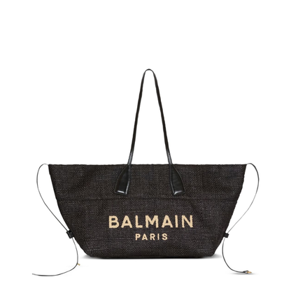 Track Medium Raffia Tote Bag - Black - Image 1