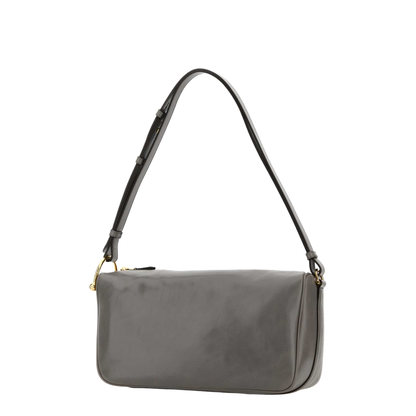 Half Horsebit Medium Soft Glossy Leather Shoulder Bag - Grey - Image 4