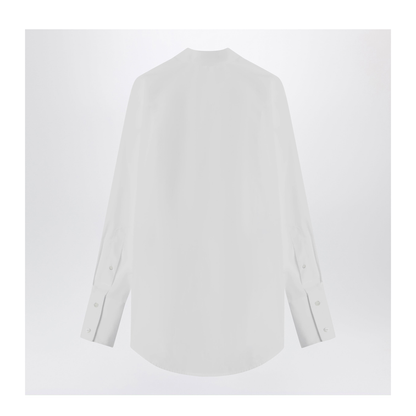 Deep V-Neck Cotton Poplin Shirt In White - Image 2