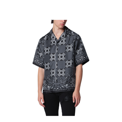 Check Camp Checked Silk Camp Shirt in Black - Image 1