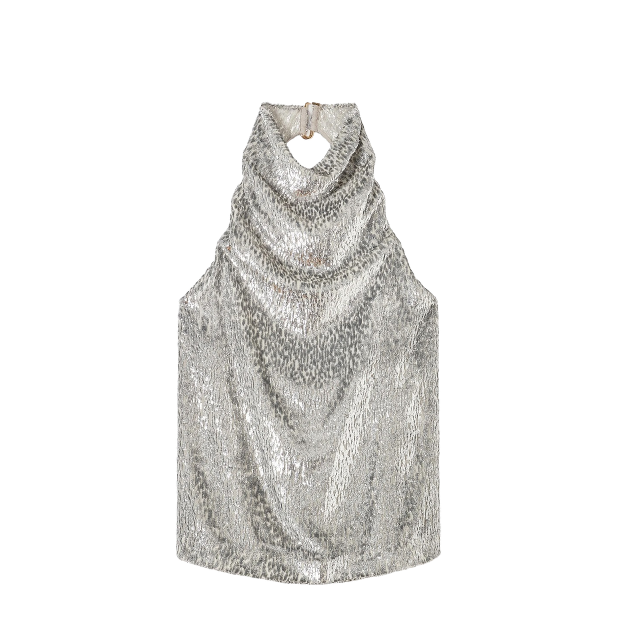 Silver Metallic Velvet Halterneck Top - Image 1