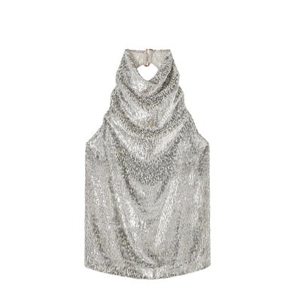 Silver Metallic Velvet Halterneck Top - Image 1
