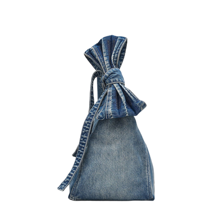 The Bow Medium Denim Sack Bag - Medium Wash Indigo - Image 3