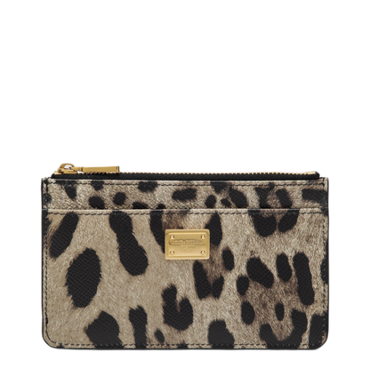 Leopard-print Dauphine leather card holder with zip - Image 1