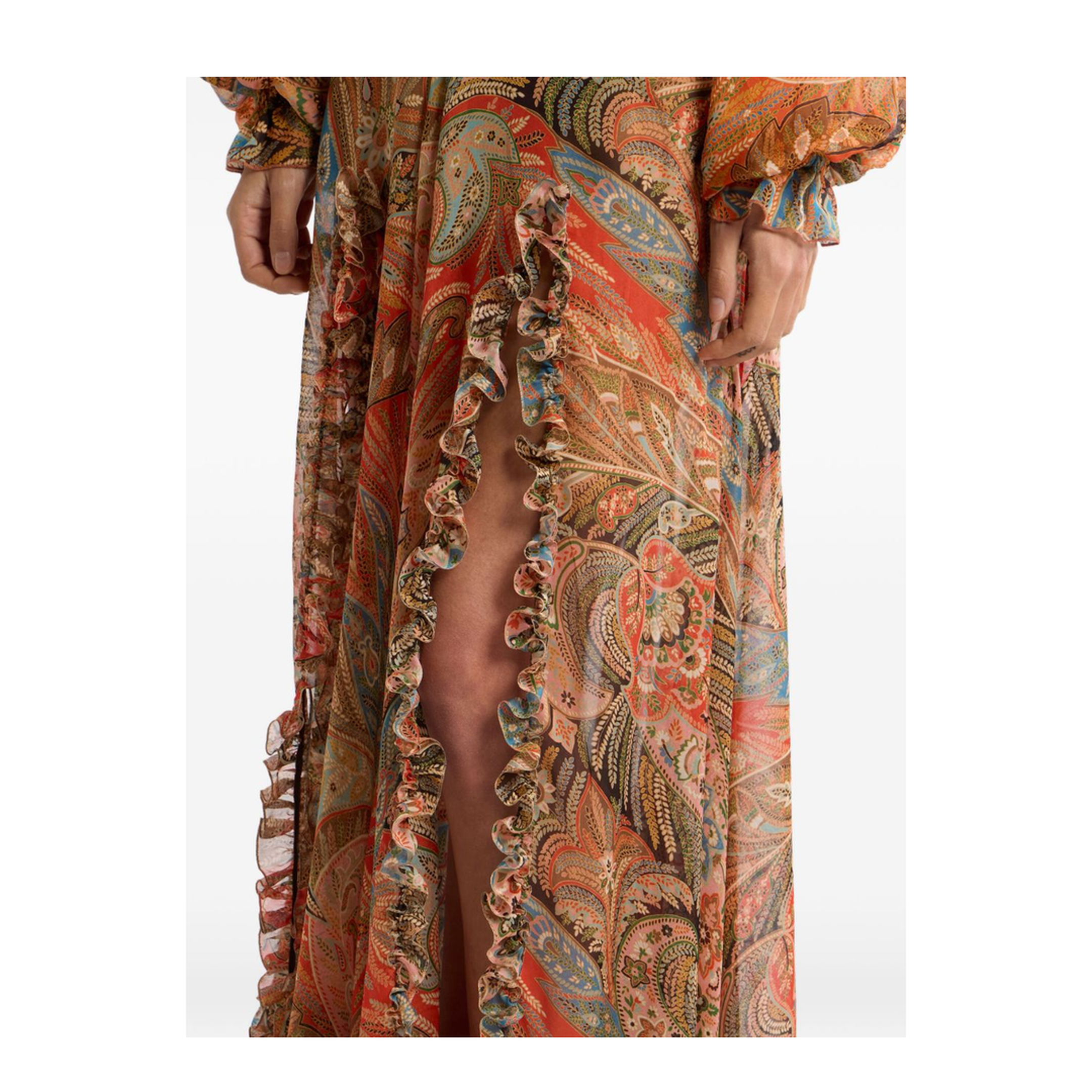 Silk Maxi Skirt with Flounce and Paisley Motif - Image 3