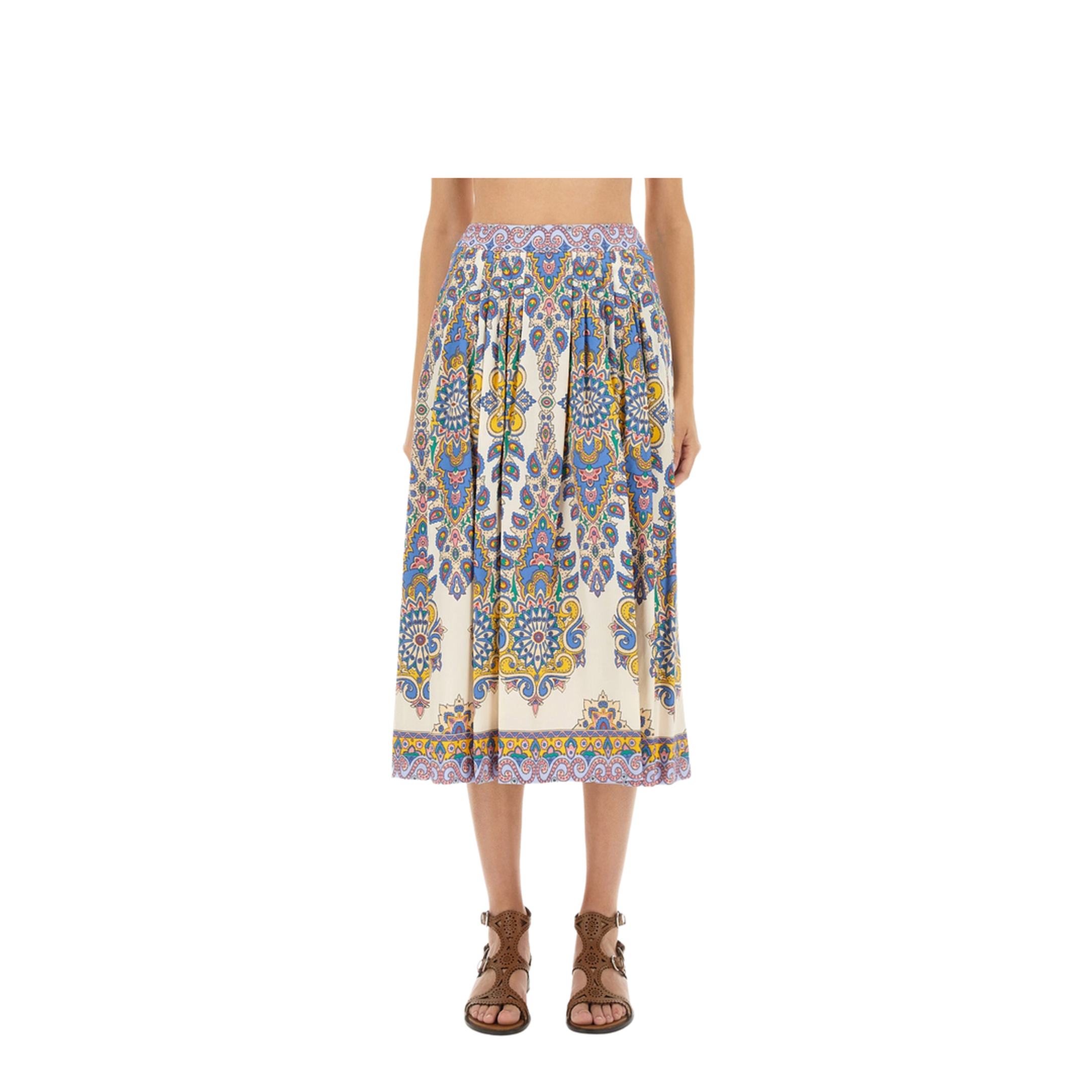 Paisley Print Midi Skirt - Light Beige - Image 1