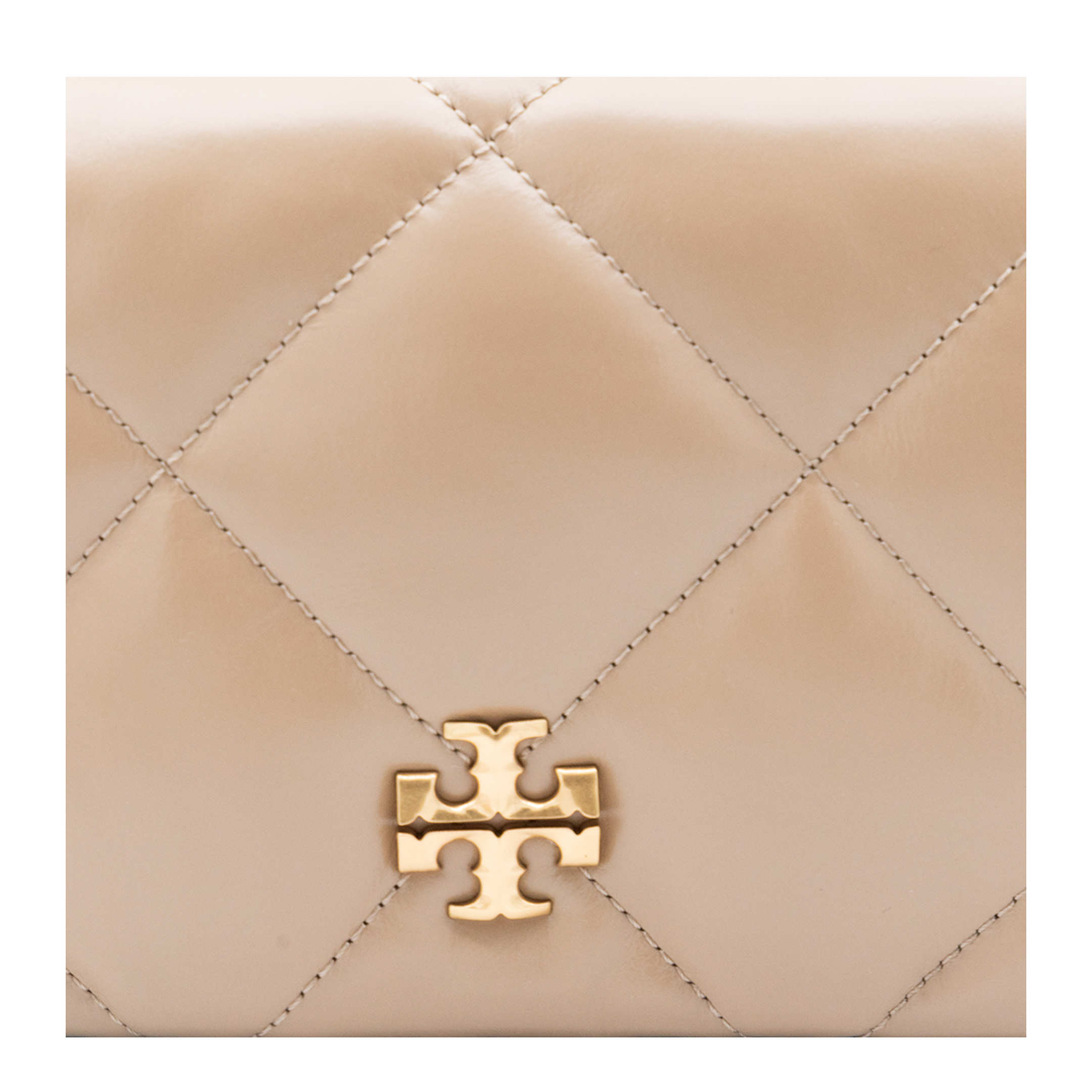 Kira Diamond Quilt Clover Medium Leather Chain Wallet - Light Stone - Image 6
