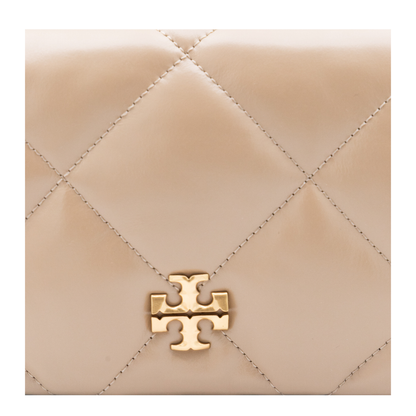 Kira Diamond Quilt Clover Medium Leather Chain Wallet - Light Stone - Image 6
