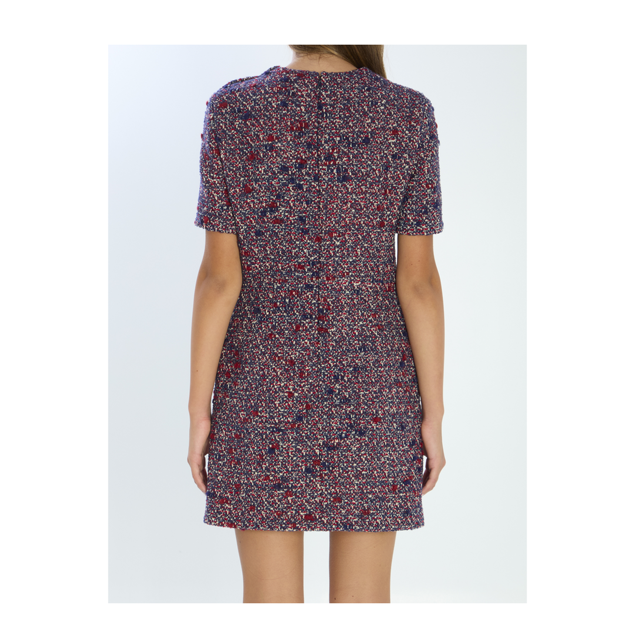 Wool Bouclé Dress in Red and Blue - Image 4