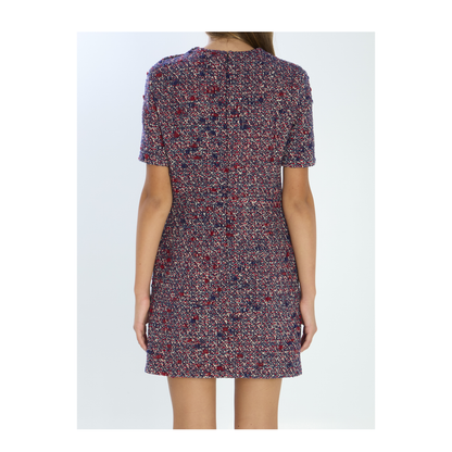 Wool Bouclé Dress in Red and Blue - Image 4
