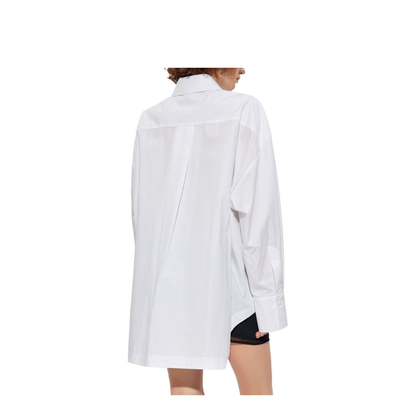 Shirt in White and Navy Blue Popeline - Image 3