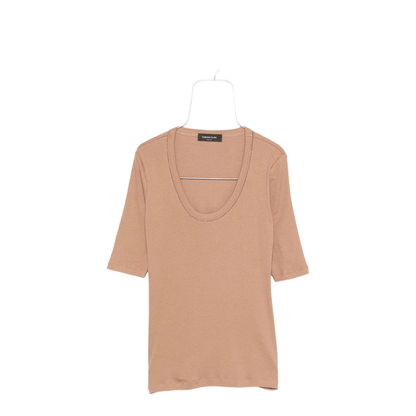 Embellished Cotton-Blend Short Sleeve Top Camel - Image 1