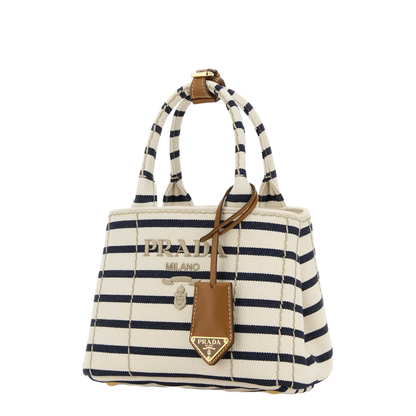 Ivory/Blue Jardinière Striped Cotton Canvas Mini-Bag - Image 2