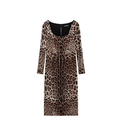 Leopard-print long-sleeve dress in viscose - Image 1