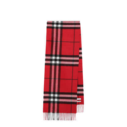 Check Cashmere Scarf with Fringes in Post Red - Image 1