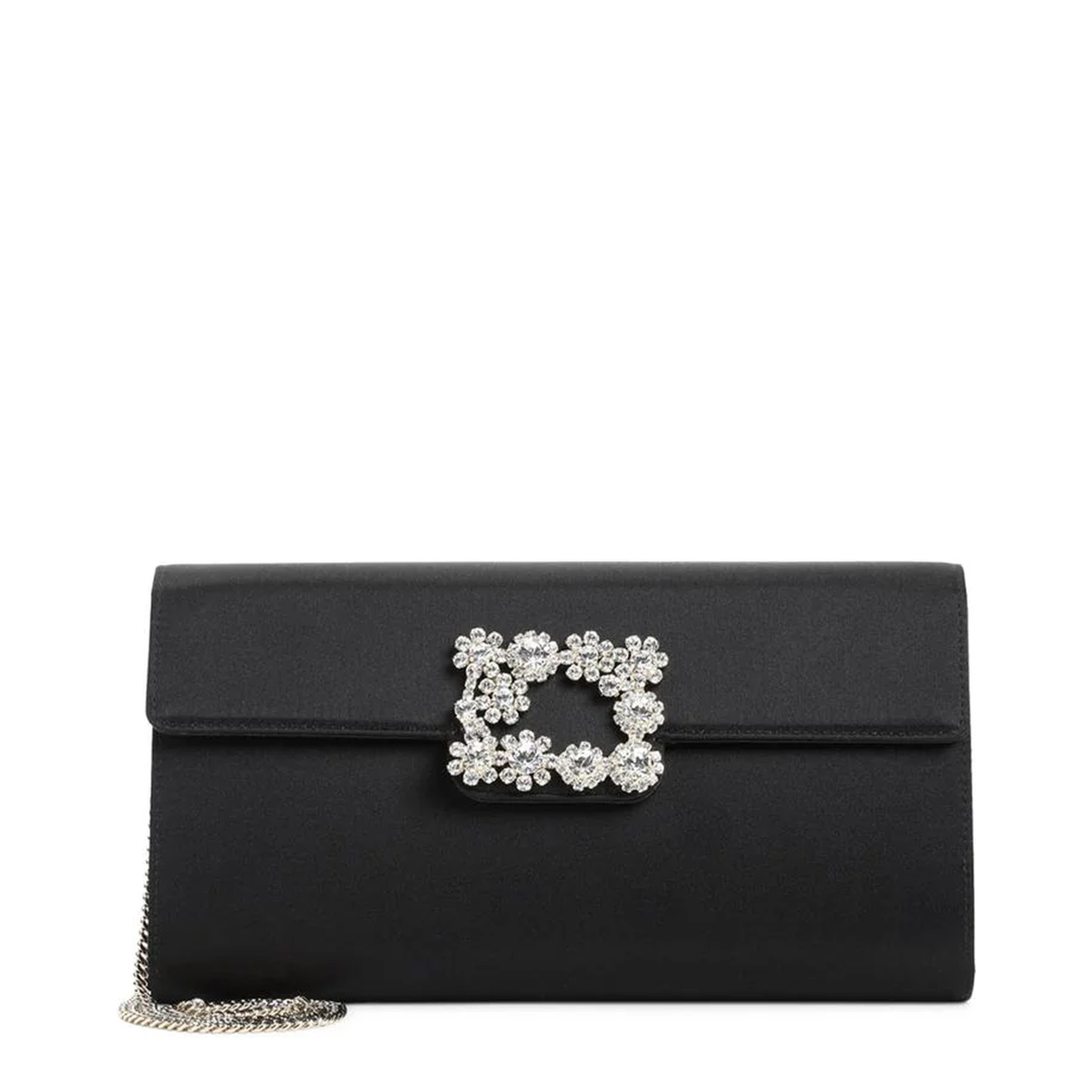 Flower Buckle Silk Handbag Black - Image 1