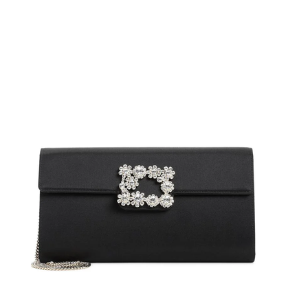 Flower Buckle Silk Handbag Black - Image 1