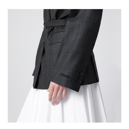 Double-breasted wool jacket with check pattern - Image 2