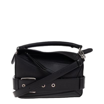 Puzzle Small Buckle Shoulder Bag Leather Black - Image 1